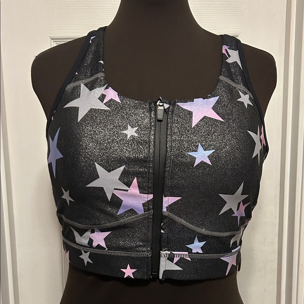 TORRID Star Patterned Shimmer Black Zip-Up Sports Bra